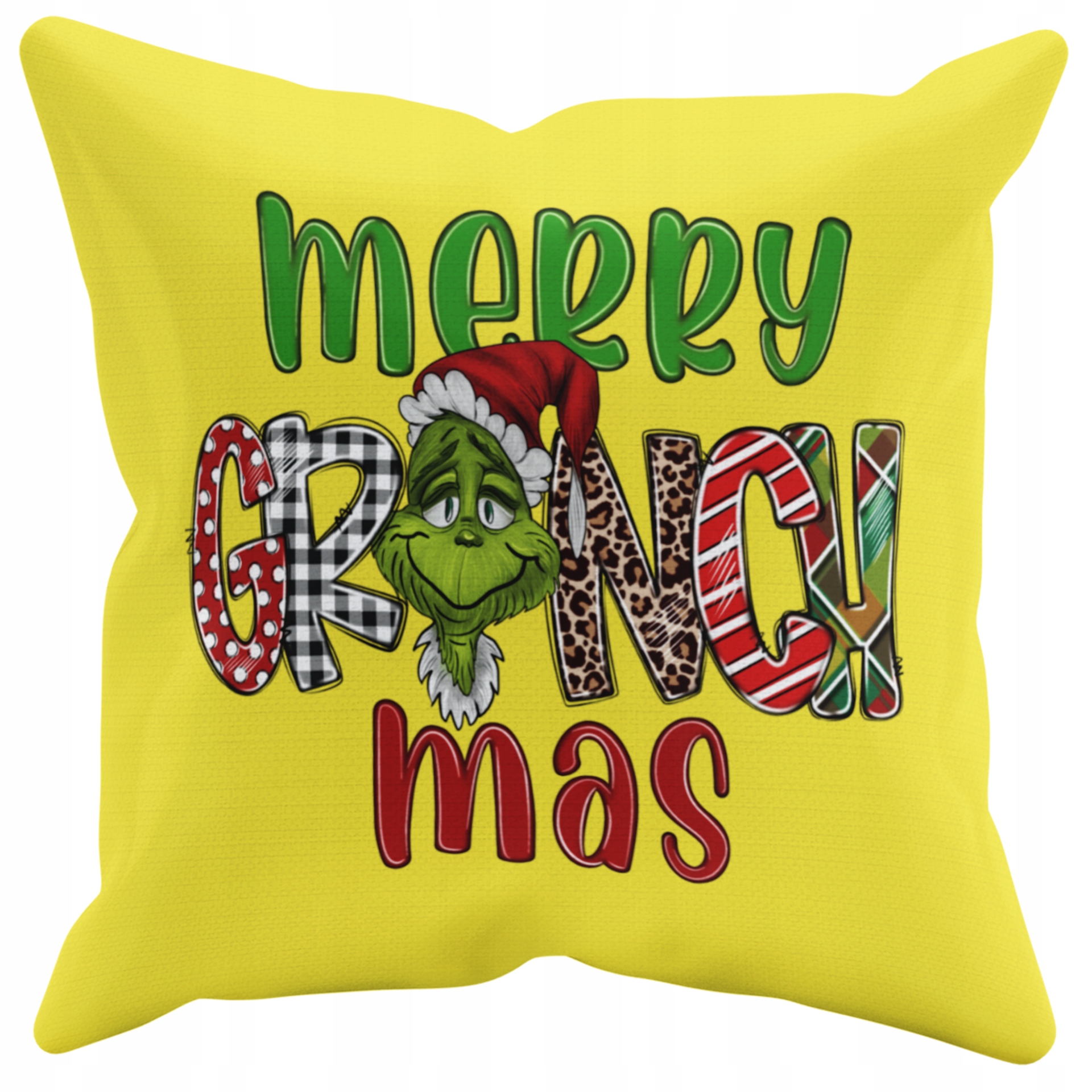 POSZEWKA NA PODUSZKĘ JAŚKA DO PRZEDSZKOLA GRINCH ŚWIĘTA + IMIĘ GRATIS Kolor dominujący odcienie żółtego i złota
