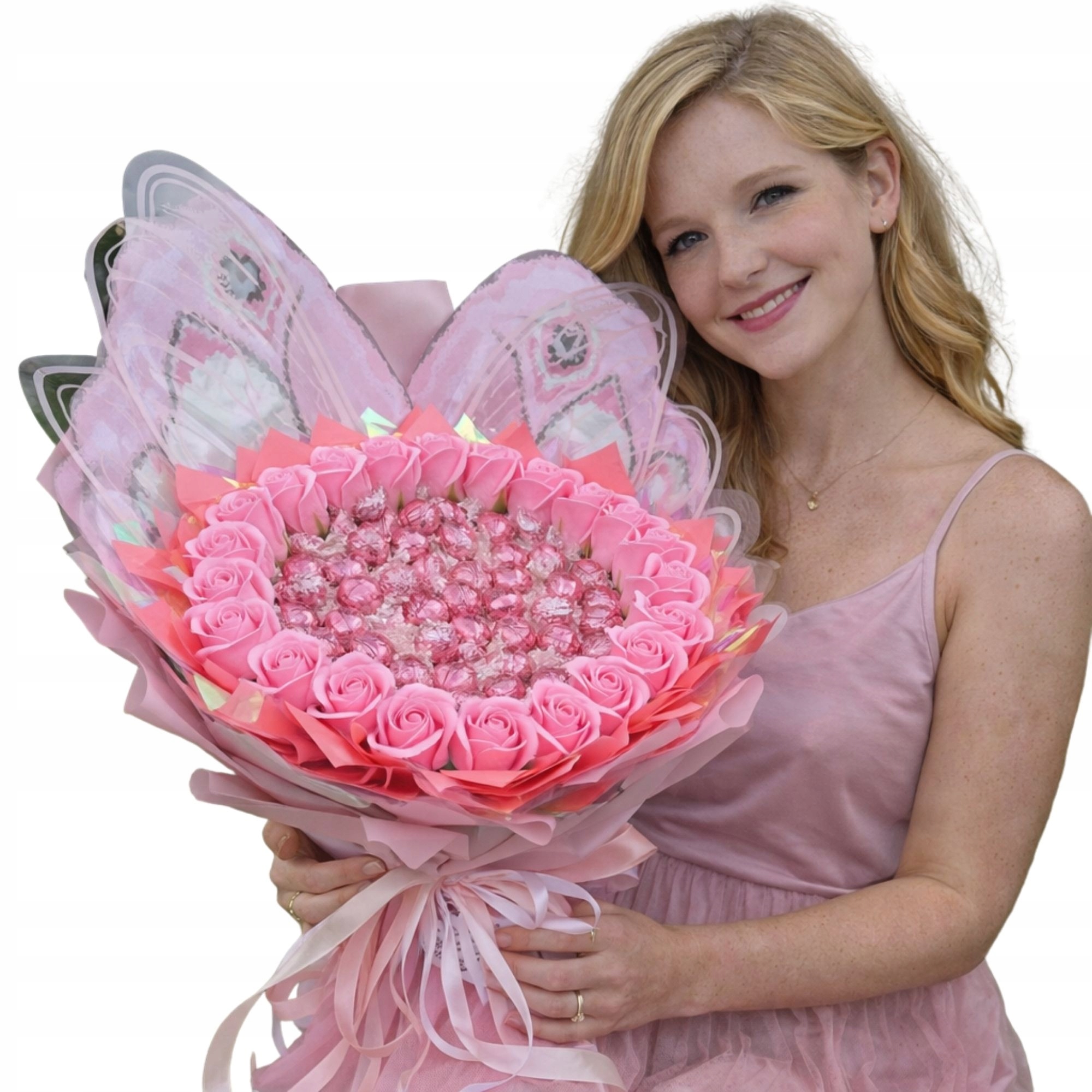 Levně Dárková Sada Kytice Motýl Růžový Lindor Narozeniny Valentýna Pro Ženy