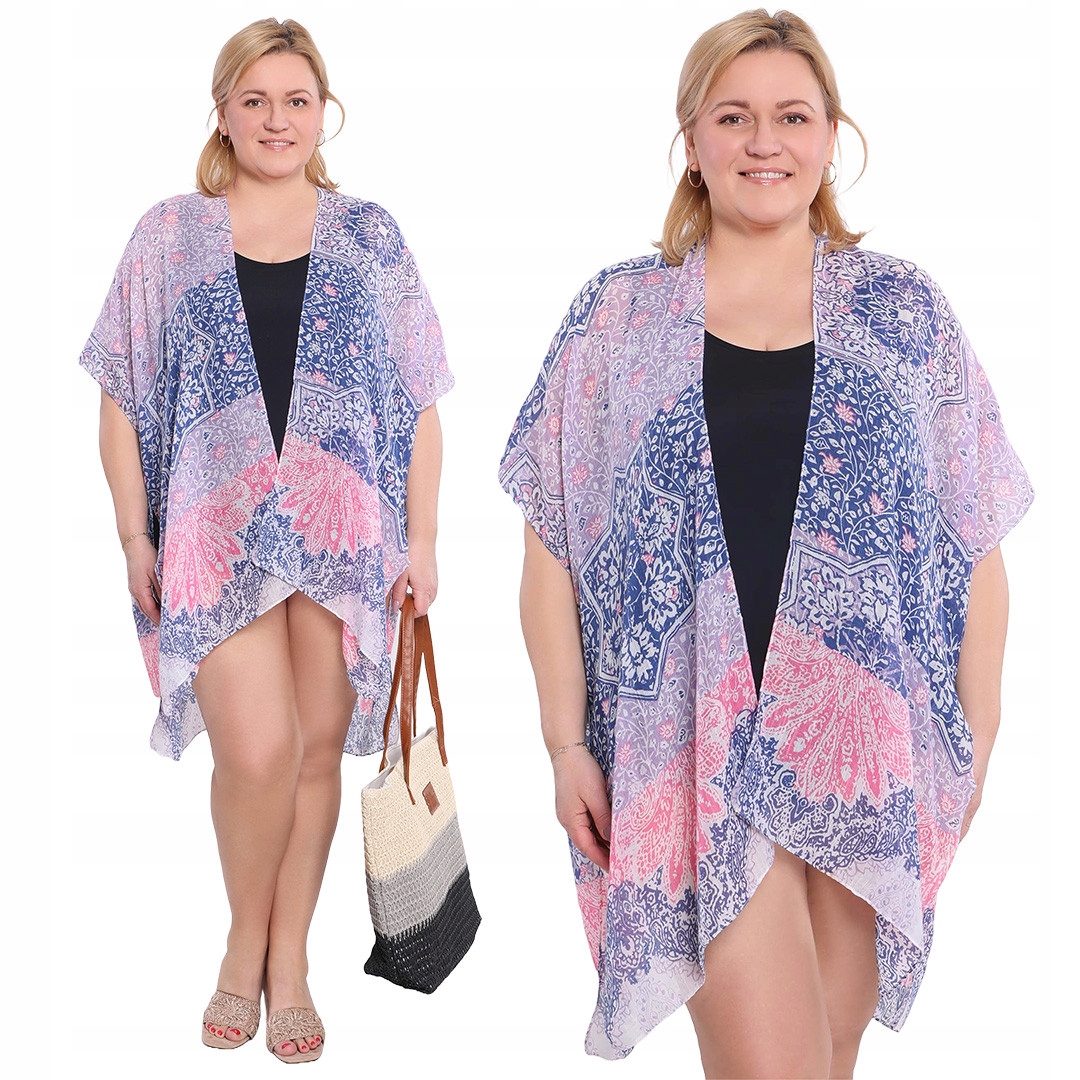 Fialovo-granátové pončo s bílými listy 46-56