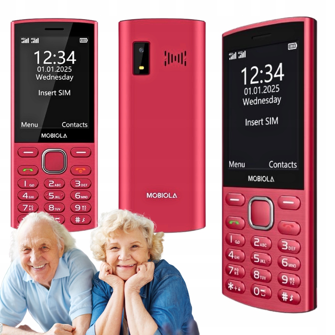Telefon pro Seniory Mobiola Sos Tlačítko, Výdržná Baterie, Červená Barva