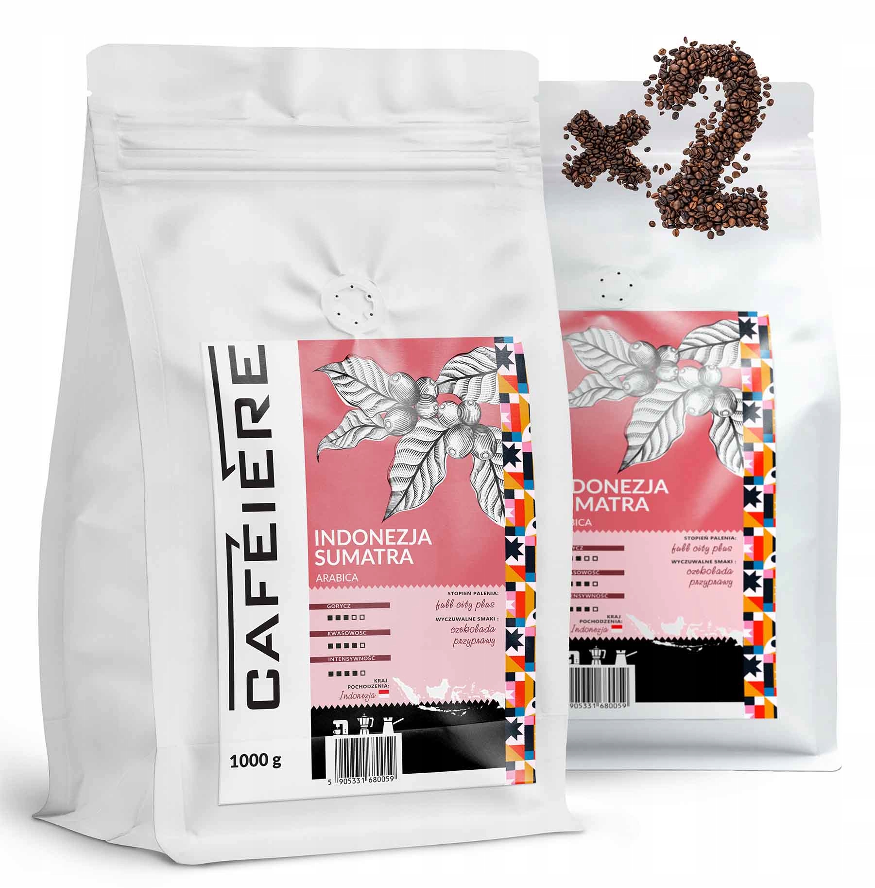 Levně Káva zrnková Indonésie Sumatra 1kg x2 Čerstvě pražená Arabica 100% Cafeiere