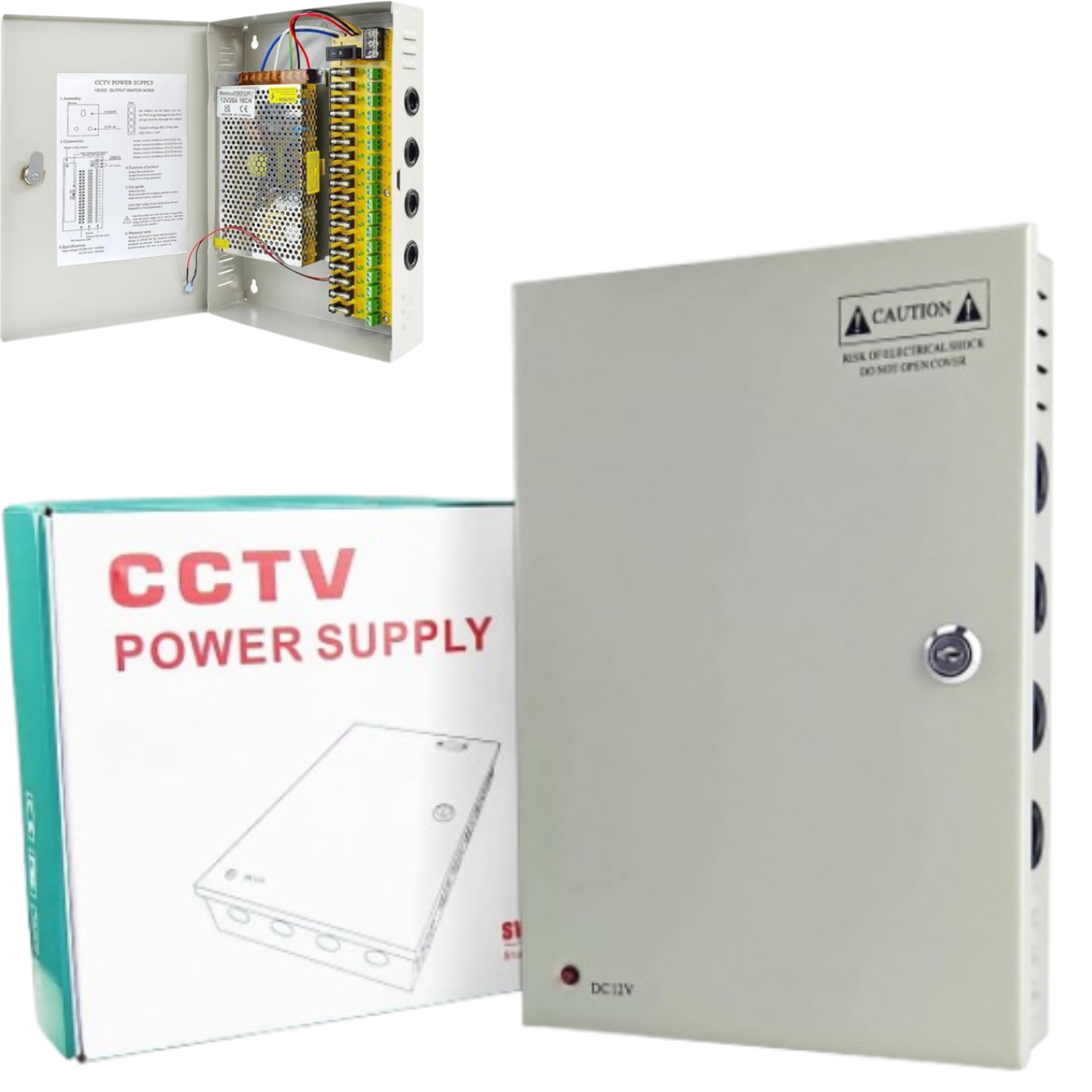 Napájecí zdroj Cctv 12 V, 20 A, 18 kanálů, 240 W, uzavřené kovové pouzdro