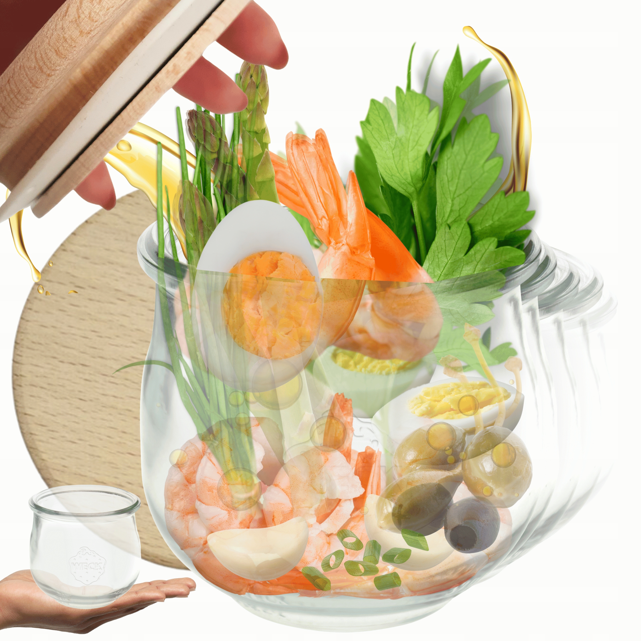 Sklenice Weck 580 ml 0,5 l zavařeniny Tulip žáruvzdorné dřevěné víko 6 Ks