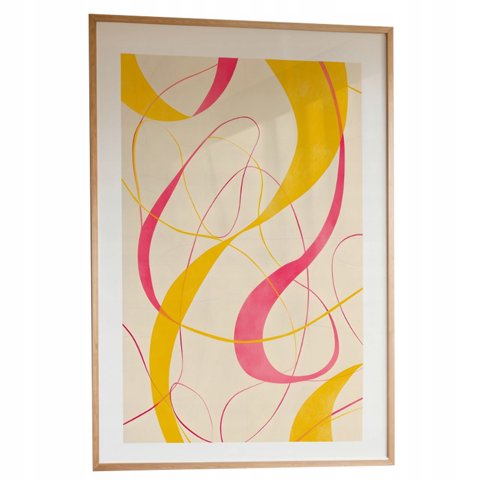 Obraz Abstrakce Růžovo-žluté linie A3 Plakát Rámeček Dřevěný 30x42 cm