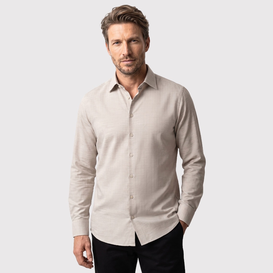 Béžová pánská košile s vlnou Slim Fit Pako Lorente vel XXL