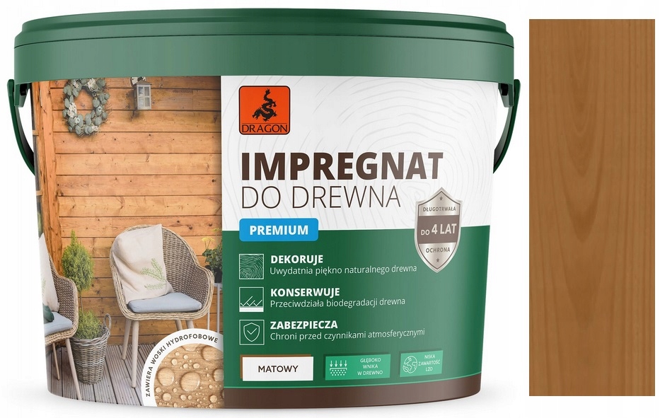 Dragon Premium Impregnat Akrylowy Szybkoschnący Do Drewna Dąb 10L