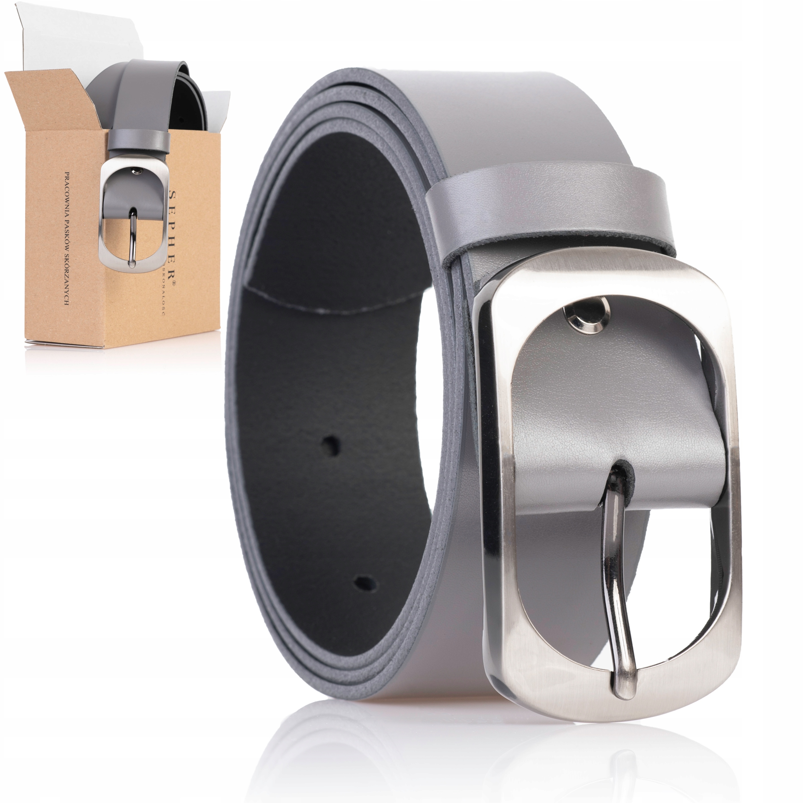 

Pasek Sepher skórzany J. Szary 4cm szeroki spodni