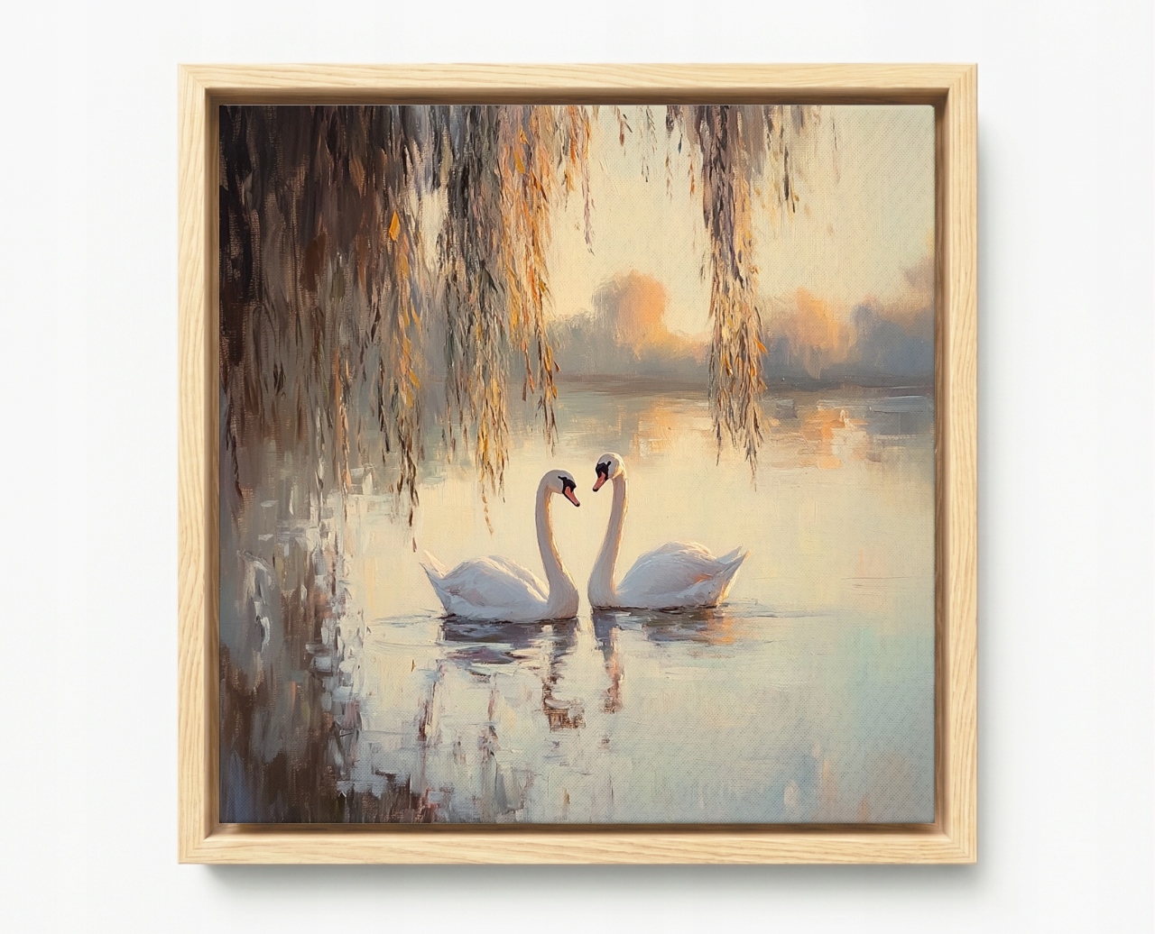 Obraz Rám Americká Krajina Jezero Ptáci Labutě Pár Láska 50x50