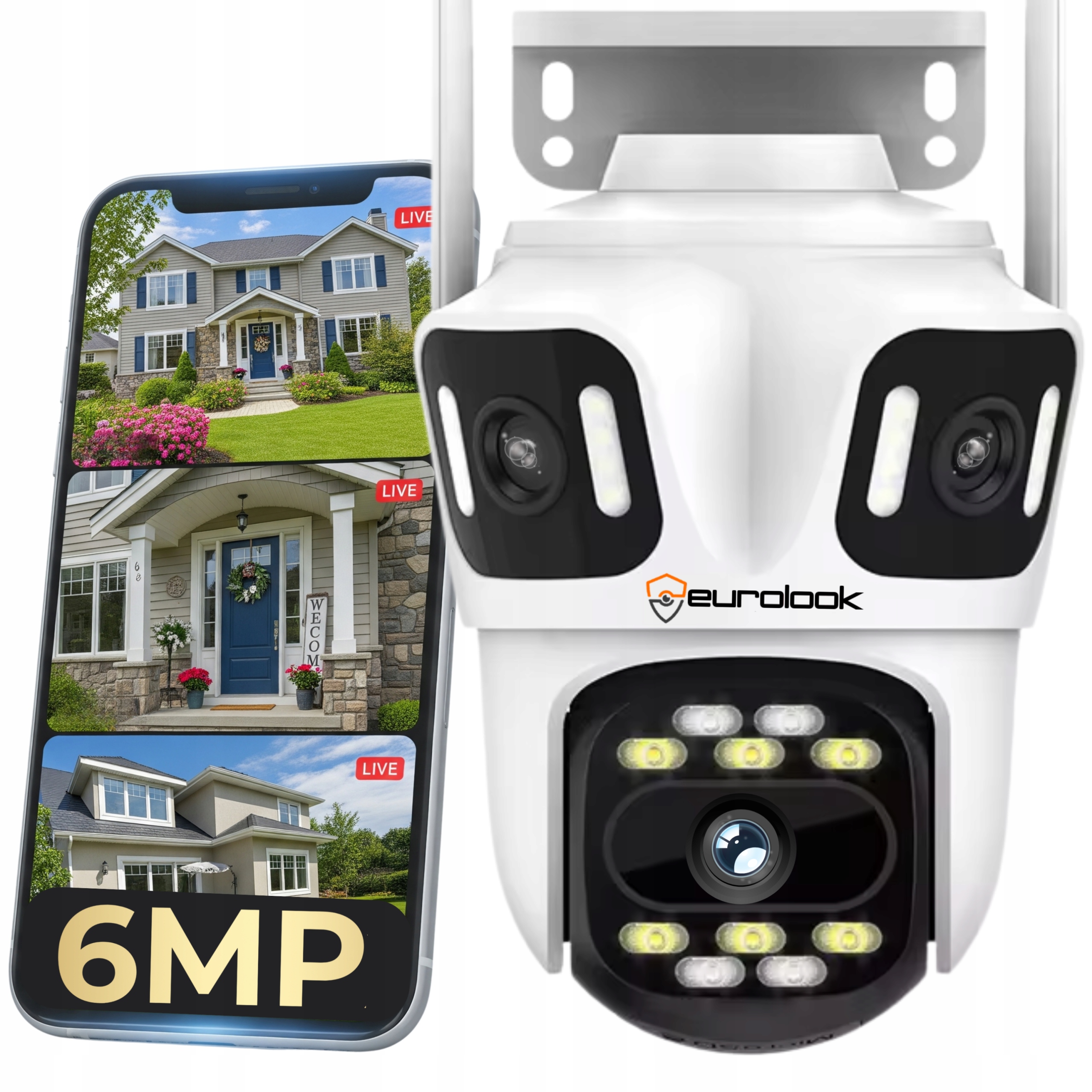 Potrójna kamera obrotowa 6MPX WiFi zewnętrzna smart IP detekcja alarm audio