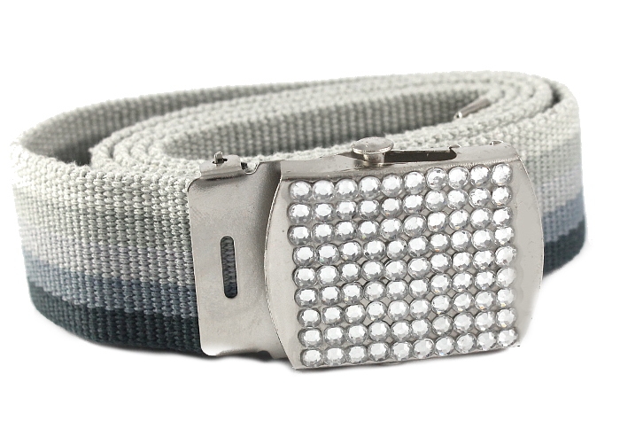 

Pasek Parciany Szara Tęcza - Srebrna Jetowa Klamra