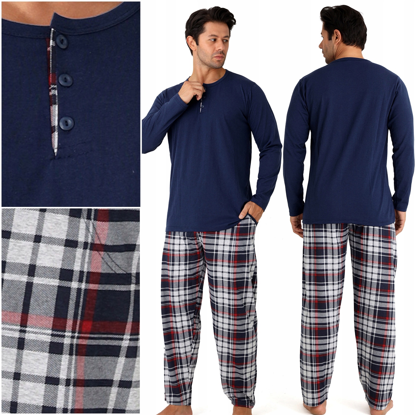 Pánské Pyžamo Zimní dlouhý teplý pyžamový komplet 100% Bavlna XL