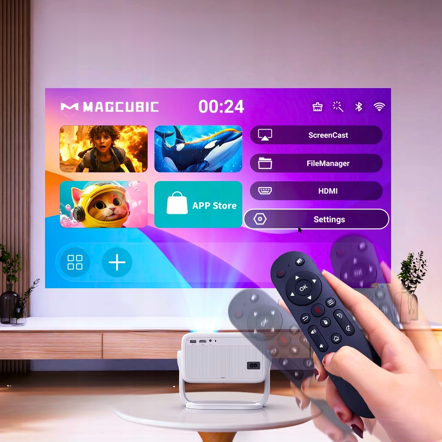 PROJEKTOR DO FILMÓW LED MAGCUBIC RZUTNIK1080p ANDROID SMART TV WiFi BT 2025 Stan opakowania oryginalne