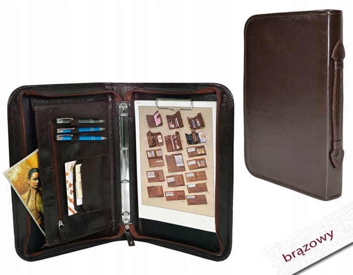 Skórzana Teczka Biwuar Aktówka 100%skóra 3 kolory Kolor brązowy