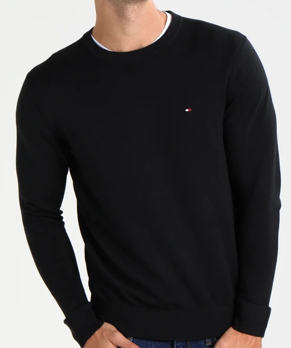 Černý Pánský Elegantní Svetr Tommy Hilfiger Bavlna s hedvábím vel. S