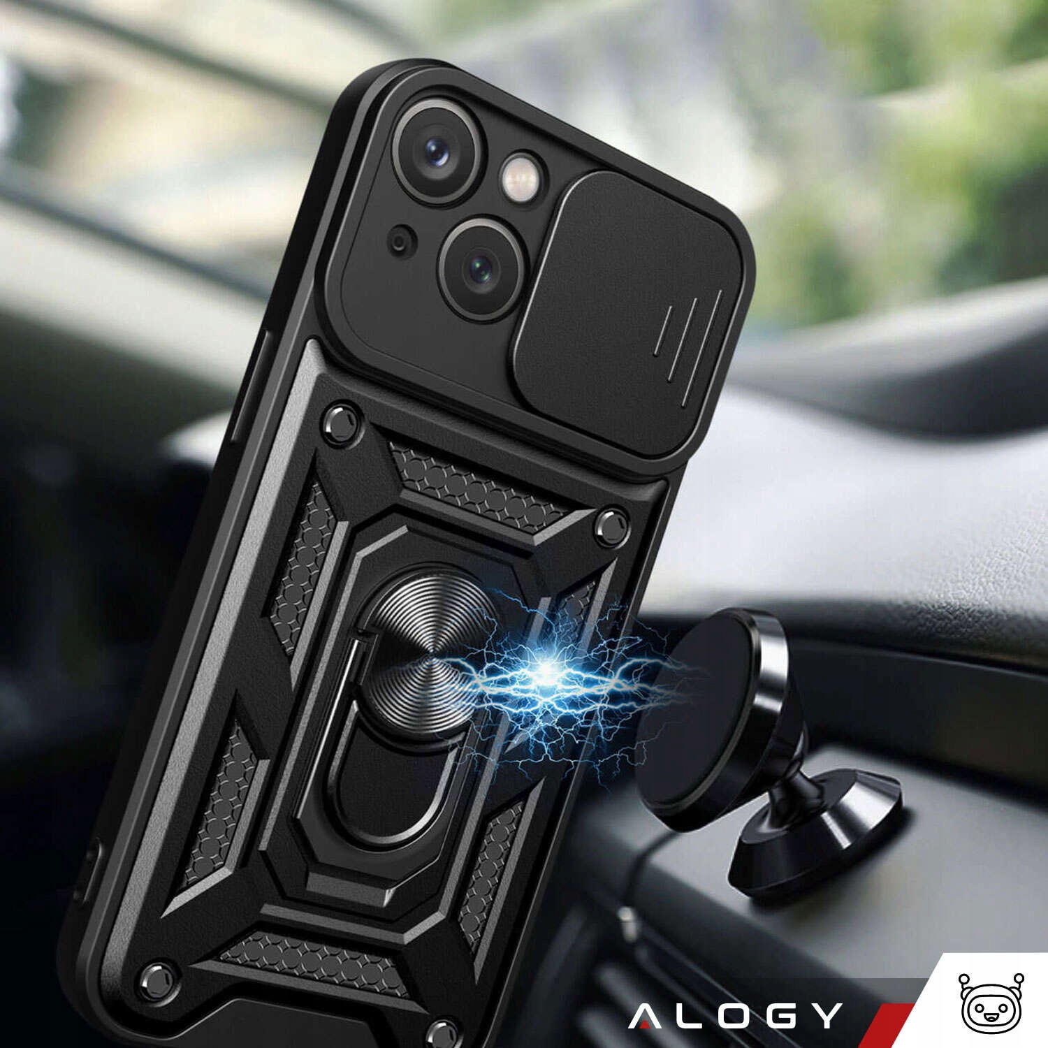 ETUI OBUDOWA Z OSŁONĄ APARATU SLIDE DO IPHONE 15 + SZKŁO OCHRONNE NA EKRAN Typ plecki