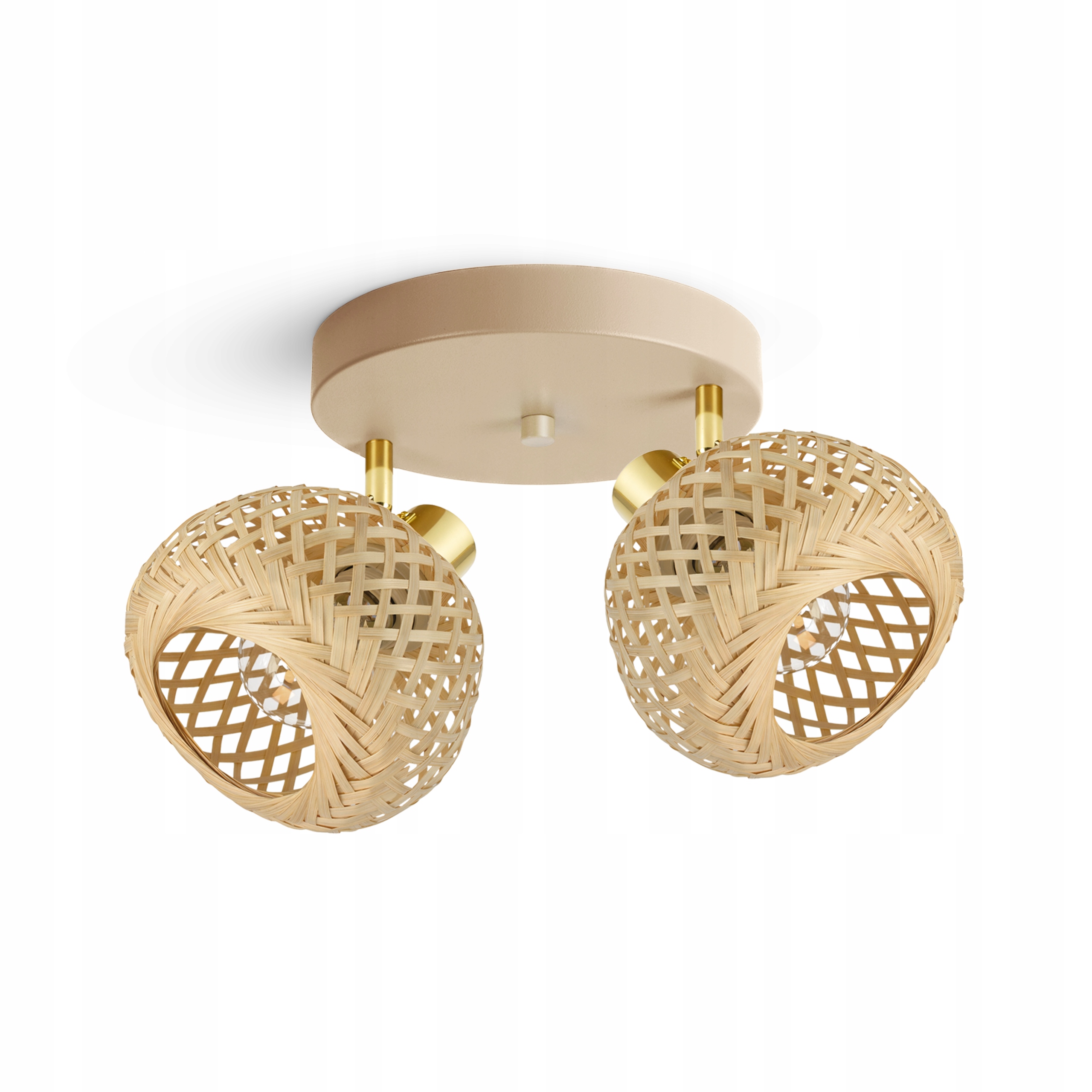Lampa Sufitowa Żyrandol Rattan Beżowa Boho 2xE27 Regulowana Okrągła Salon