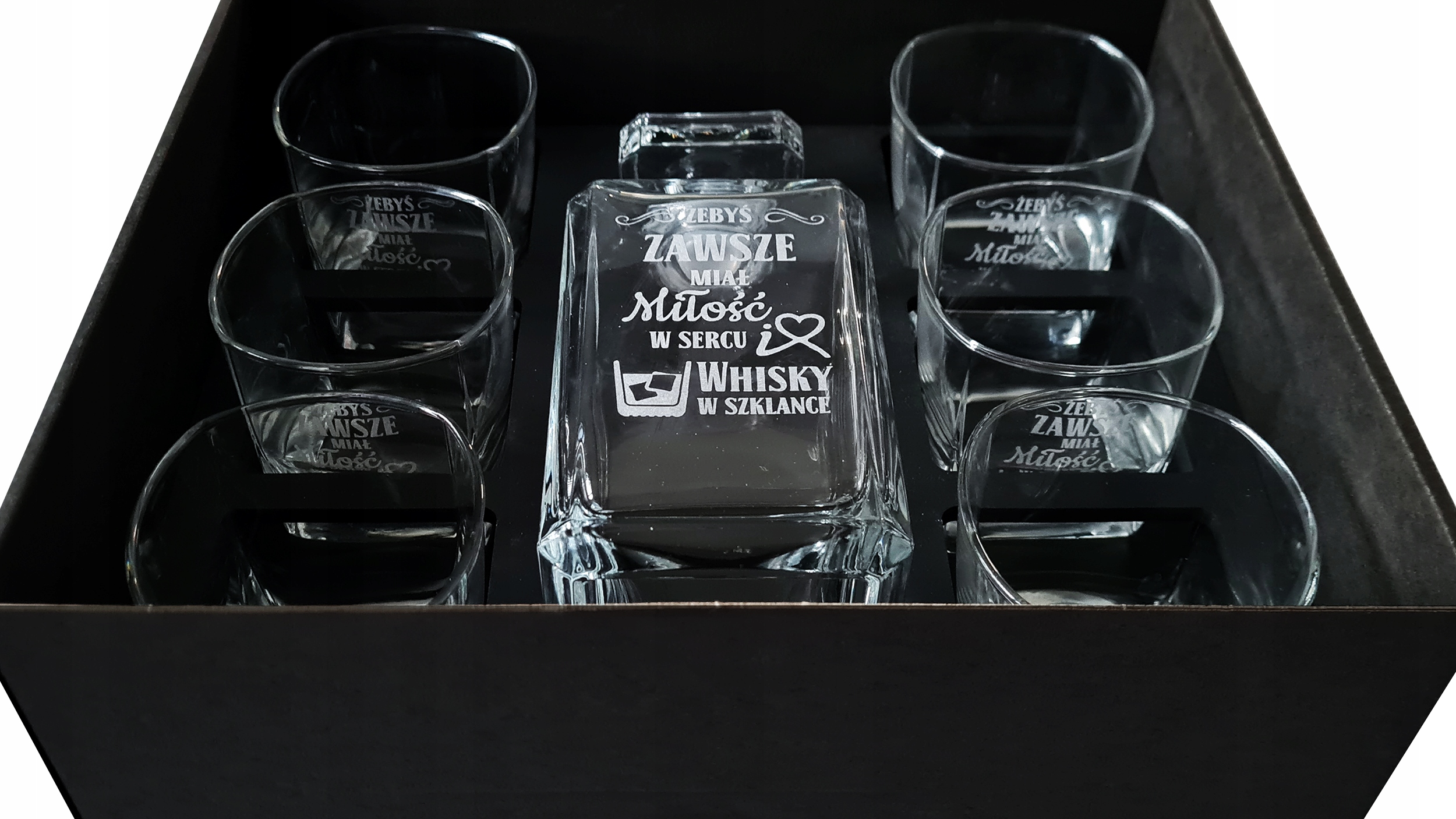 Zestaw do WHISKY - KARAFKA + 6 SZKLANEK - PREZENT Marka LASER-TECH