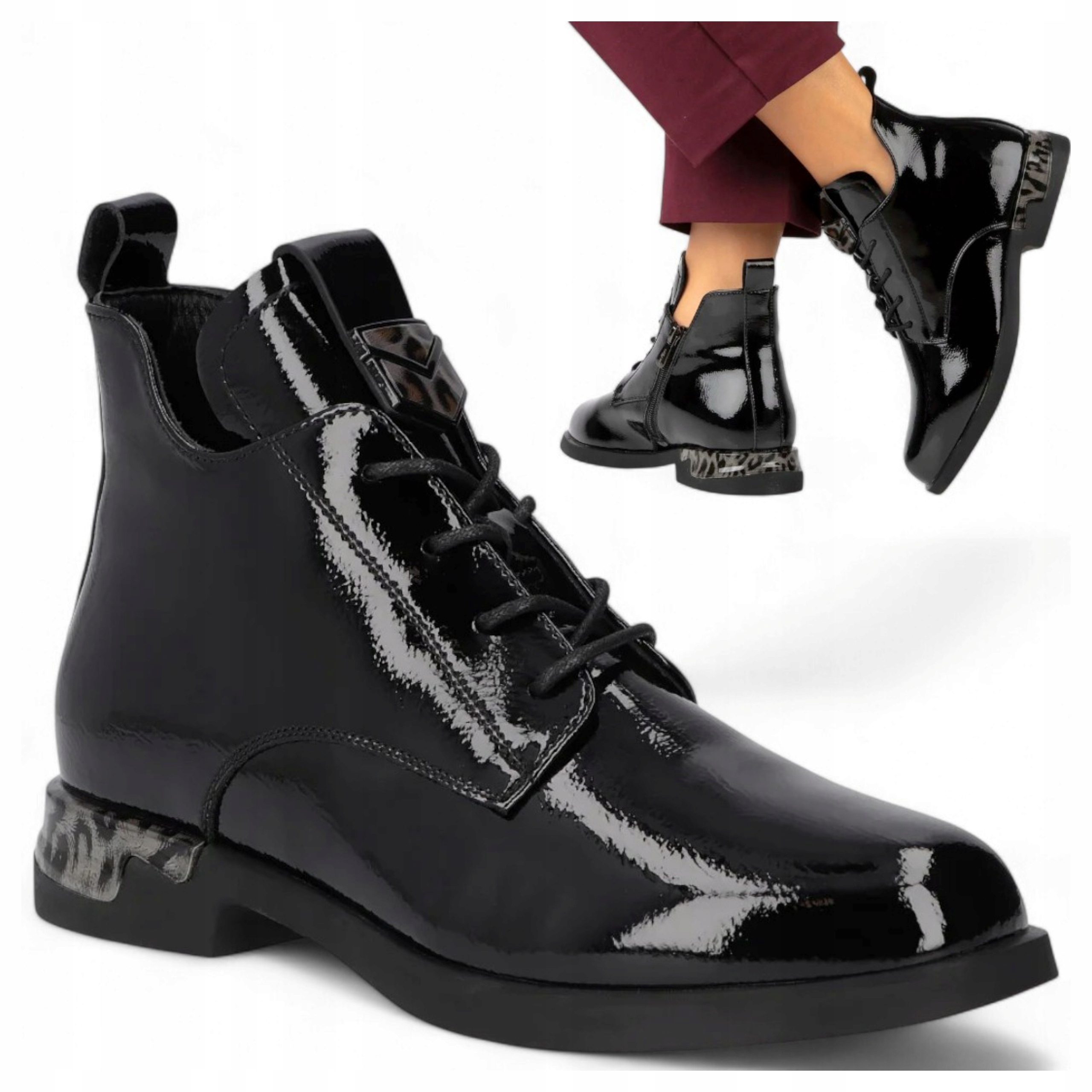 Dámské Kotníkové Boty 40 Filippo podzimní se zipem nad kotník lakované