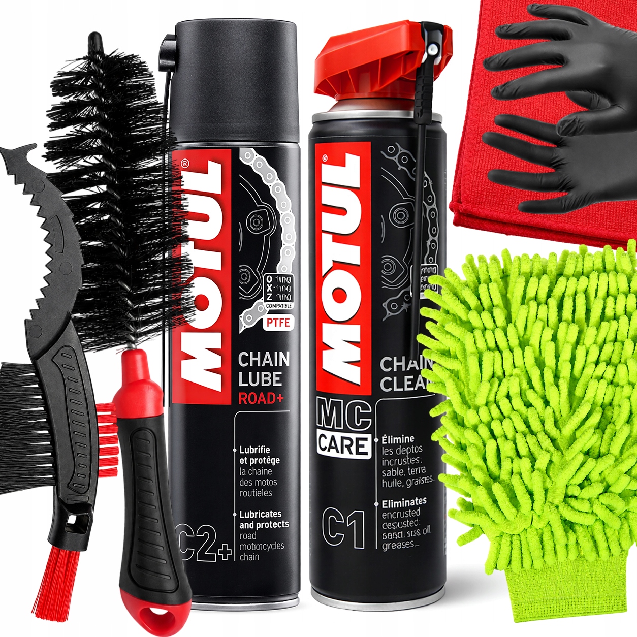 Sada na čištění a mazání řetězu Motul Kartáče Mazivo rukavice