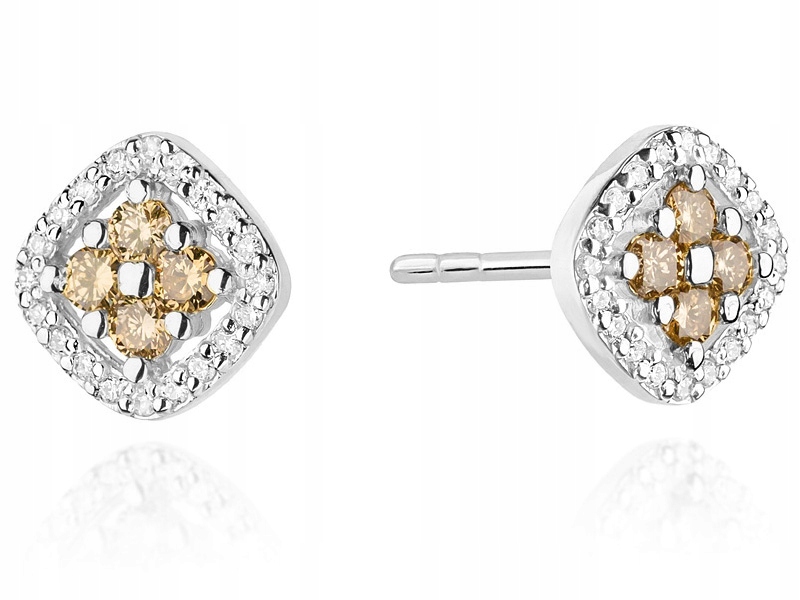 Zlaté náušnice 585 S Hnědými Brilianty 2,10 g s diamanty na tyčince