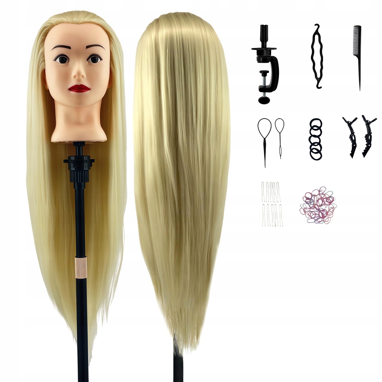 Głowa treningowa fryzjerska 70cm blond włosy stojak i akcesoria do styl.