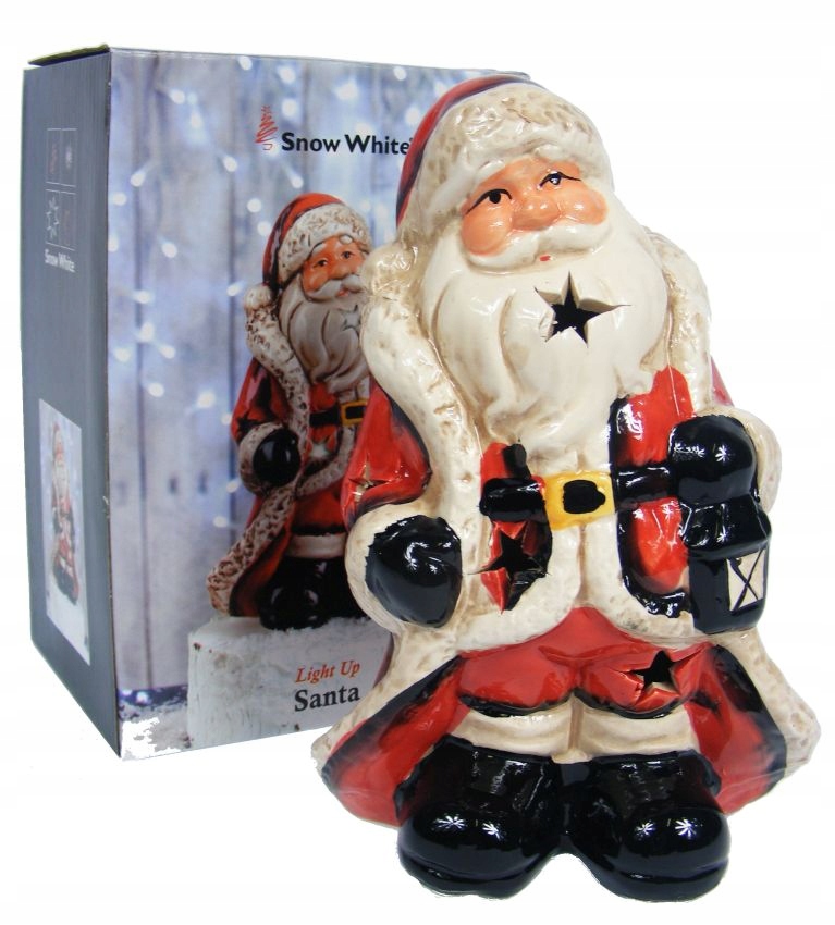 MIKOŁAJ FIGURKA CERAMICZNA VINTAGE 20cm ŚWIECI LED