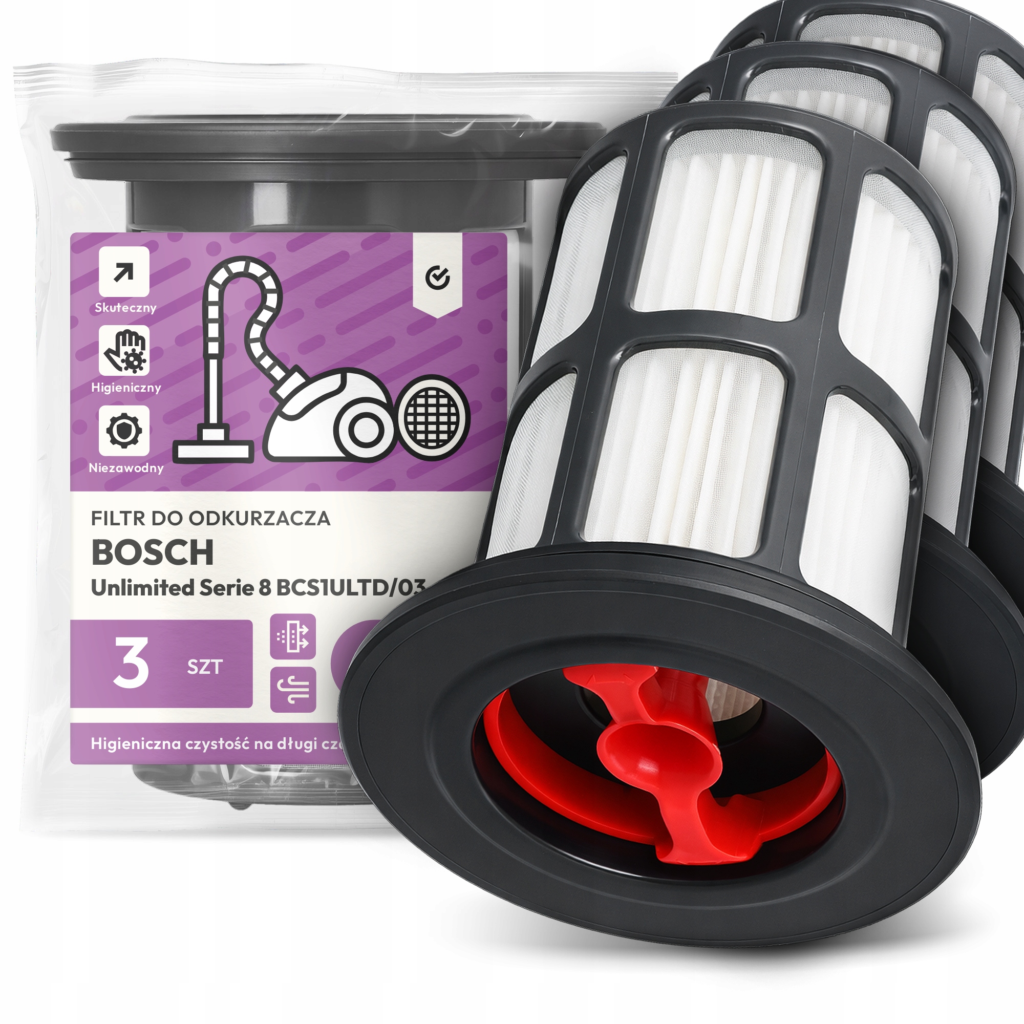 3x Filtr Pro Vysavač Bosch Unlimited Serie 8 BCS1ULTD/03 Hepa Filtry Em-w