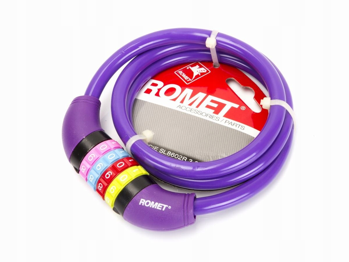 ZAMKNIĘCIE DO ROWERU LINKA SPIRALA NA SZYFR ROMET 100 CM FIOLETOWE