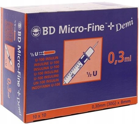 

Bd Micro-Fine U-100 0,3ml 30G 0,30 x 8mm 100szt