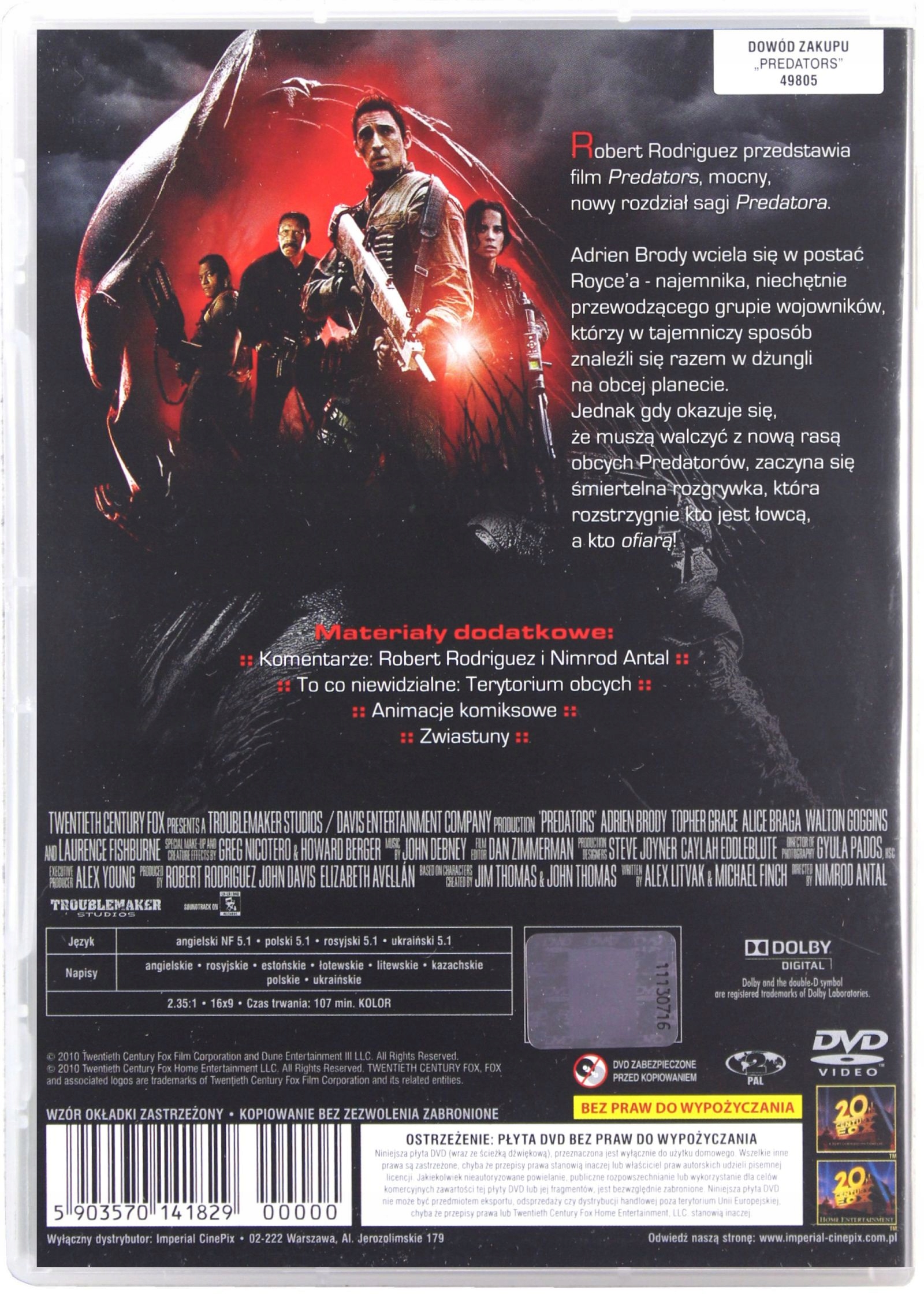 PREDATORS FILM [DVD] Stan opakowania oryginalne