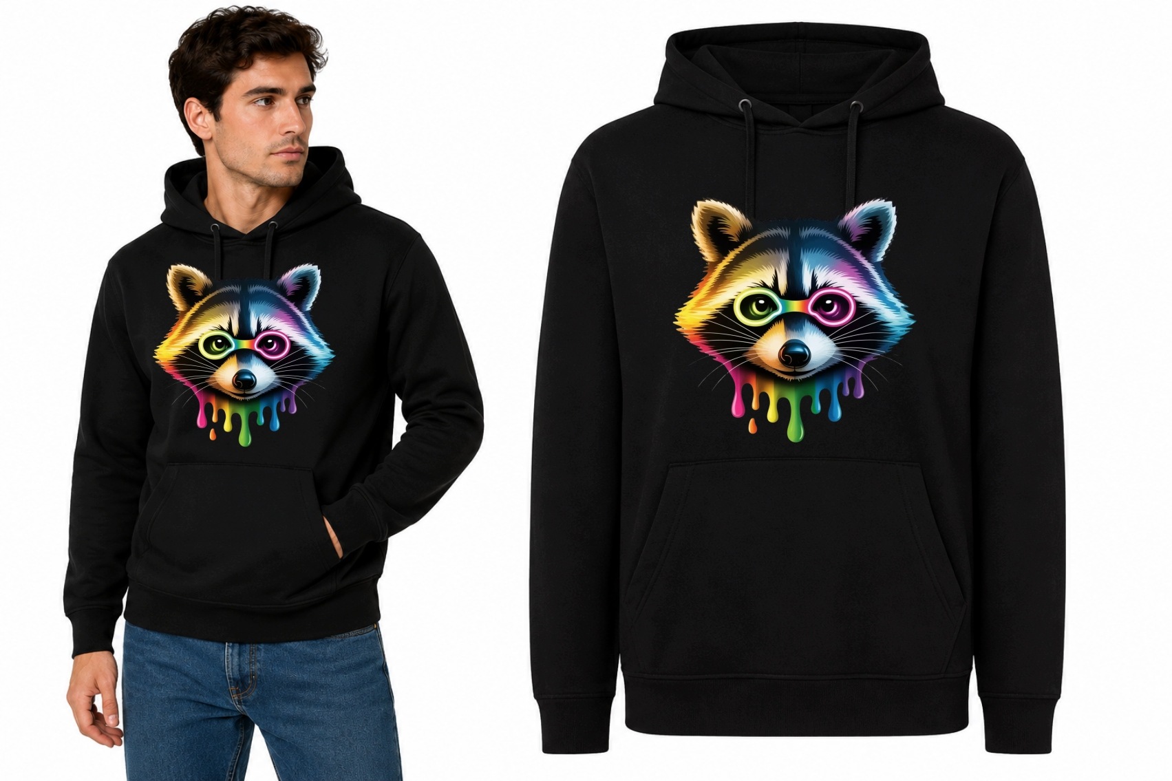 Mikina s kapucí s barevným potiskem Mývala Graffiti Raccoon Streetwear vel. L