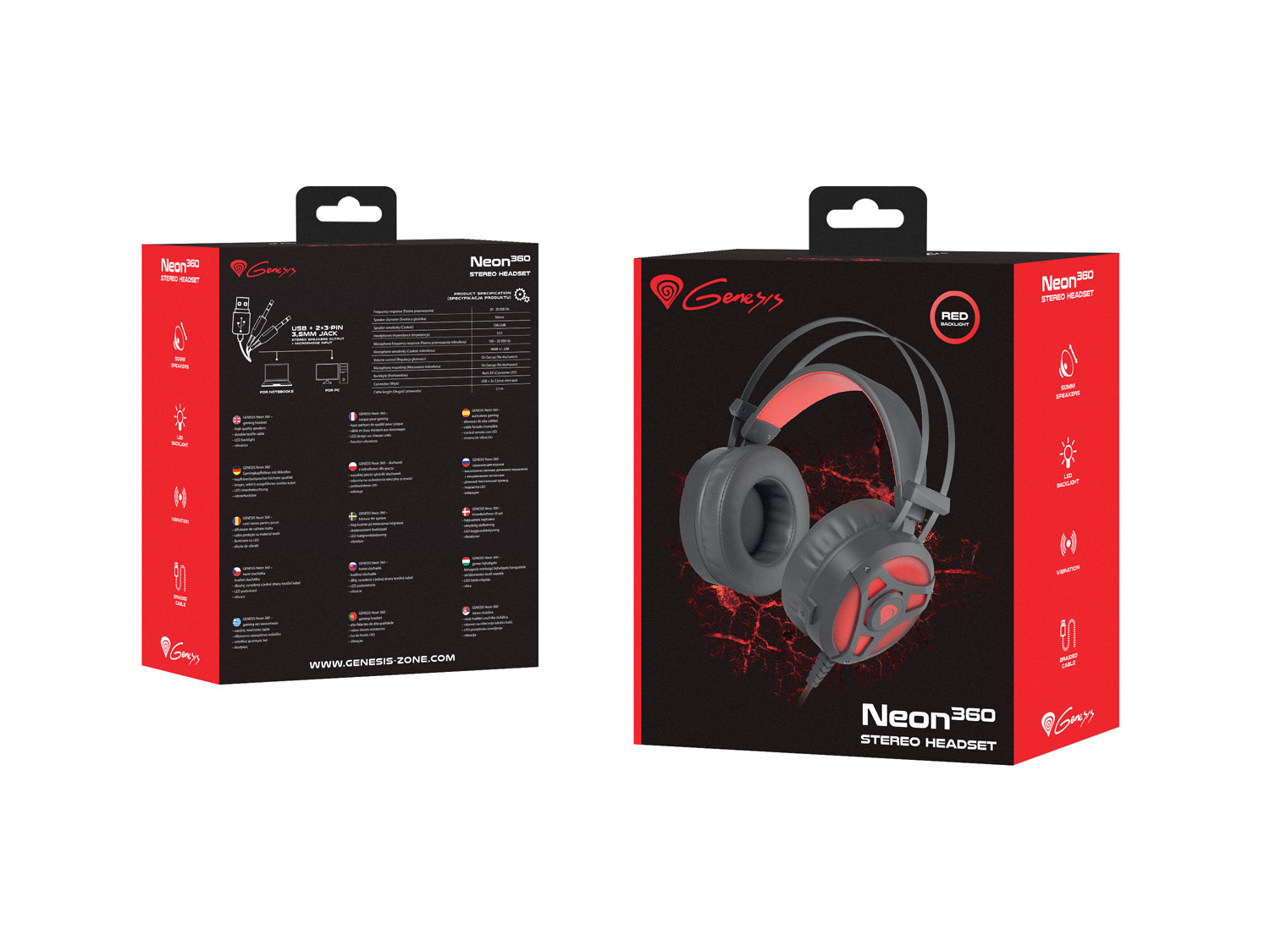 Słuchawki gamingowe z mikrofonem LED wibracje Genesis Neon 360 Impedancja 32 Ω