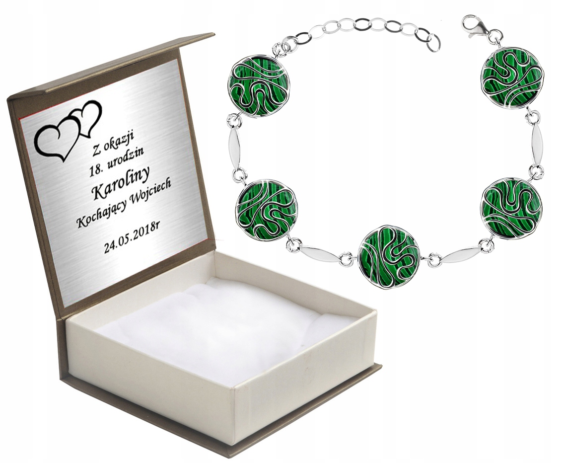 

Bransoletka Srebrna Z Malachitami Na Prezent Pr925