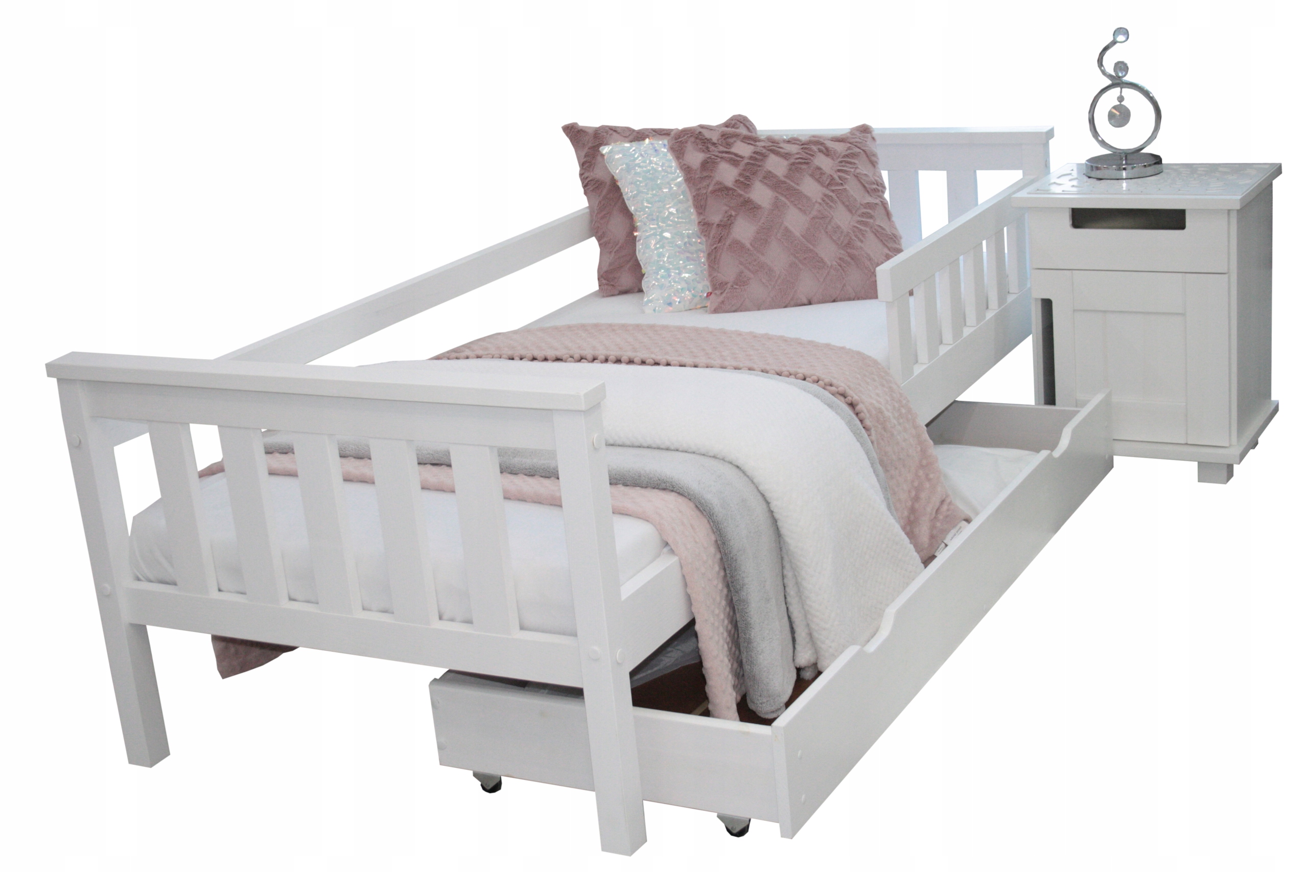 Белая детская кровать ASIA 80x160 A барьерный матрас