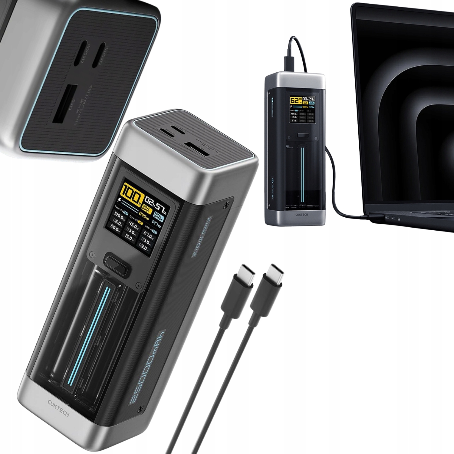 Výkonná Powerbanka 210W 25000mAh 2xUSB-C 1xUSB-A Rýchle Nabíjanie Cuktech