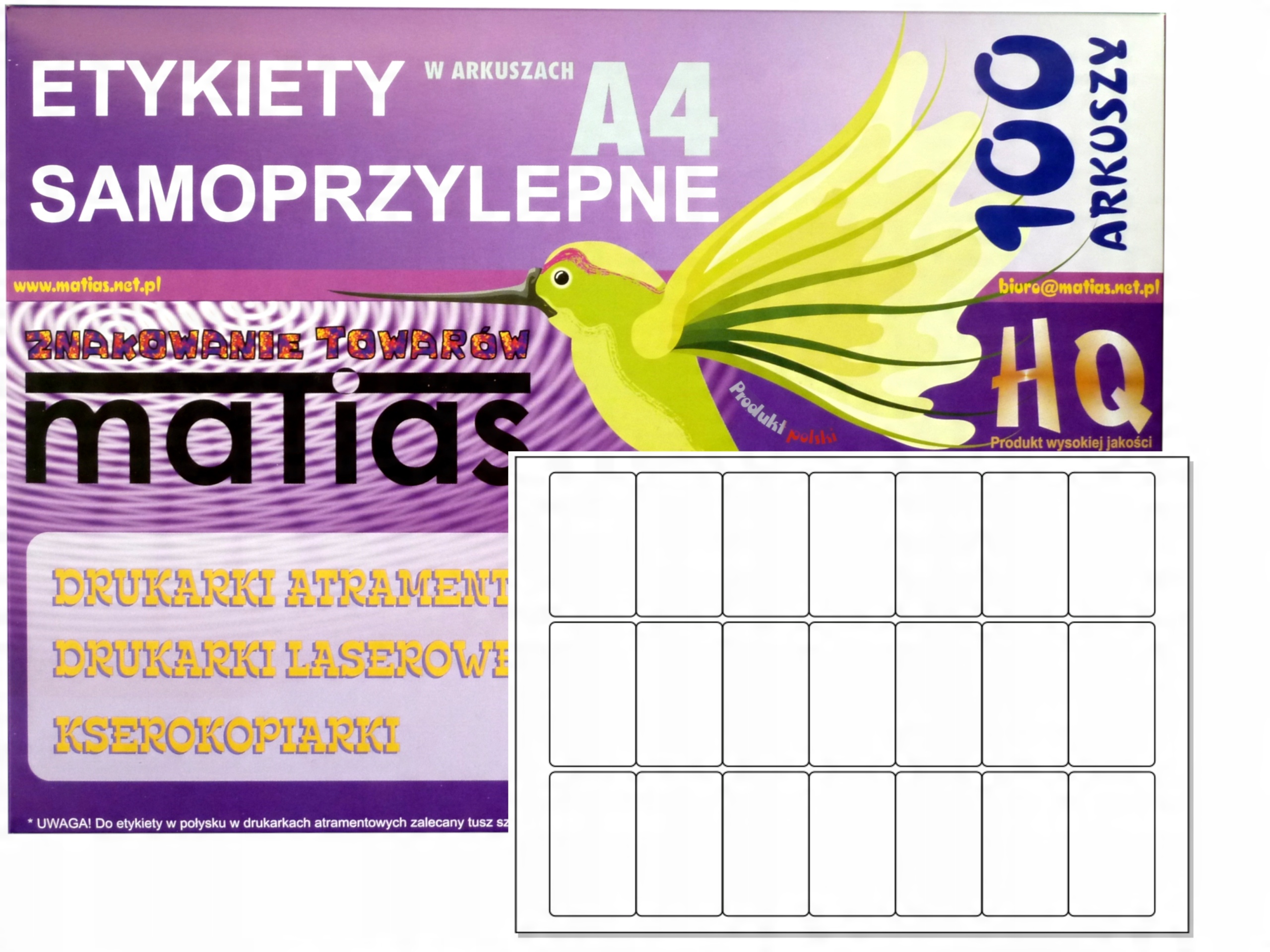 

Naklejki 63x38mm Etykiety A4 nalepki POŁYSK/100ark