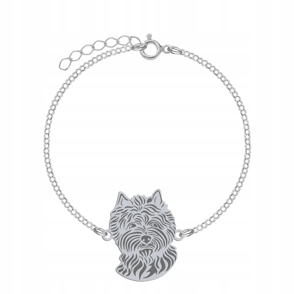 Stříbrný náramek s Cairn Terrier 925 Řetízek Dárek Gravírování Bonus