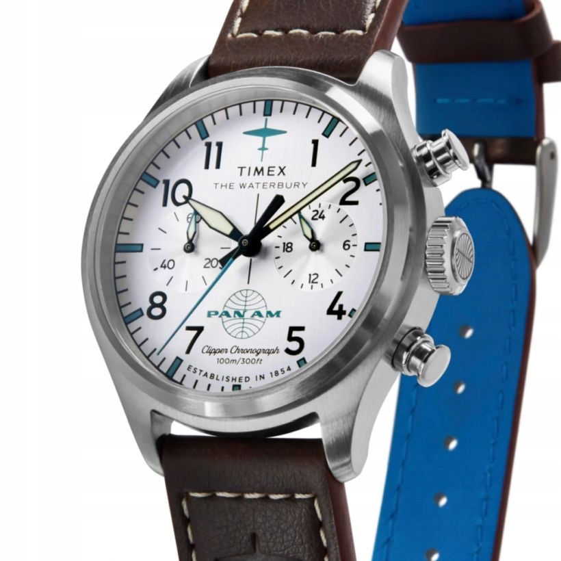 Pánské Hodinky Timex Pilot Stříbrné Chrono Na Pásku TW2Y38700 Pan Am 41 mm