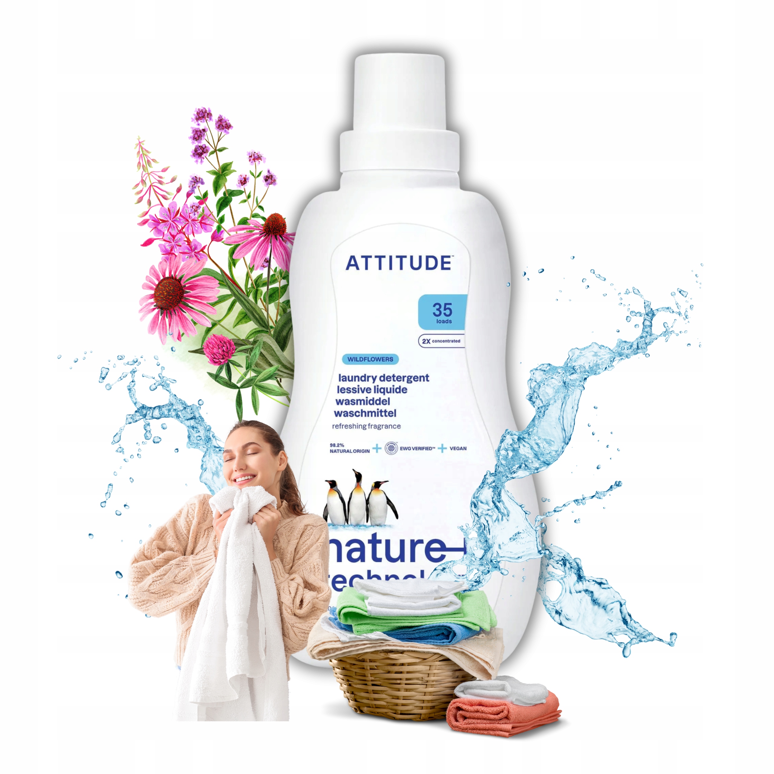 Levně Tekutý prací prostředek na oblečení Přírodní hypoalergenní Polní květiny Atitude 1L