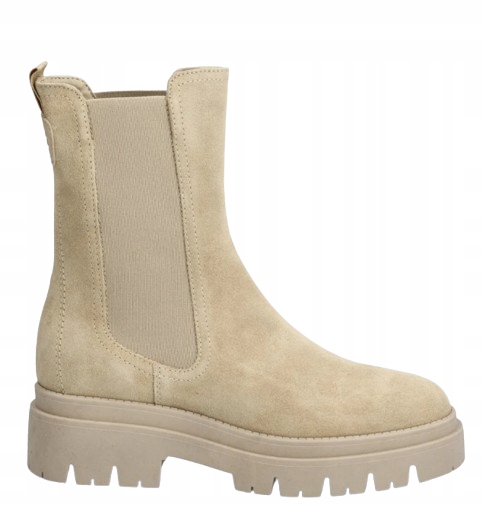 Tamaris Béžové Kotníkové Boty Ze Semiše Na Platformě Nad Kotník 42 J3E