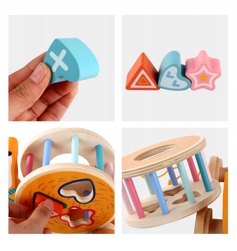 SORTER DREWNIANY NA SZNURKU INTERAKTYWNA ZABAWKA MOBILNA MONTESSORI Wysokość produktu 90 cm