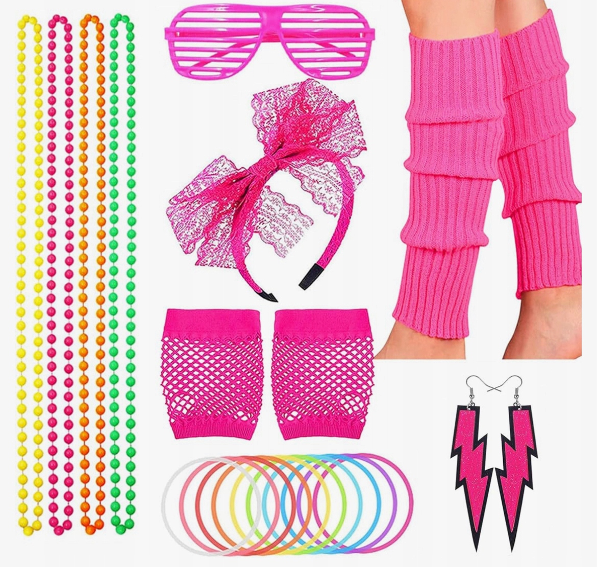 STRÓJ ZESTAW lata 80 NEON KOLCZYKI NASZYJNIK SPÓDNICA RĘKAWICZKI DISCO 8w1 Kod producenta LATA 80