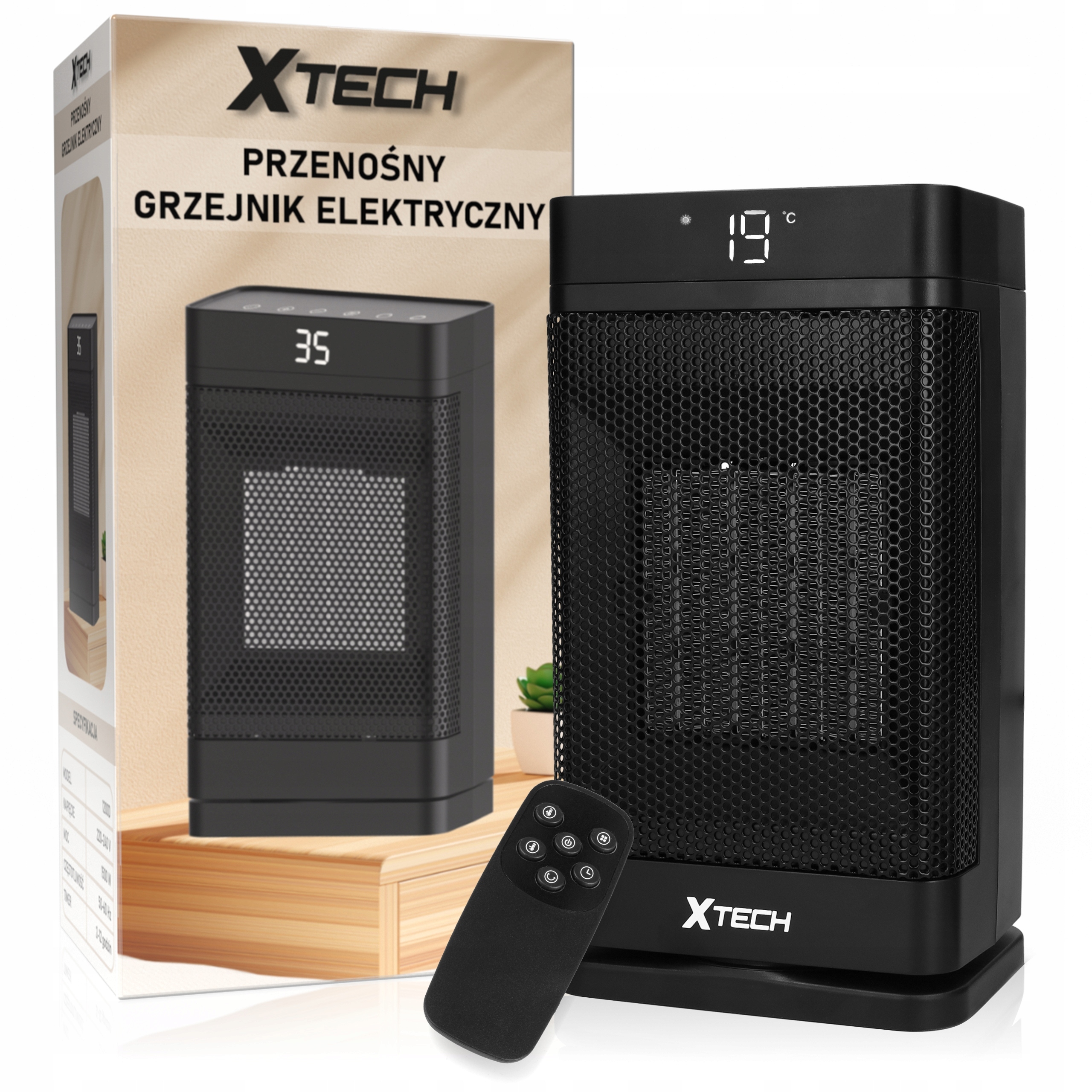 Termowentylator Przenośny Grzejnik Farelka Do Pokoju Z Pilotem 1500 W Xtech