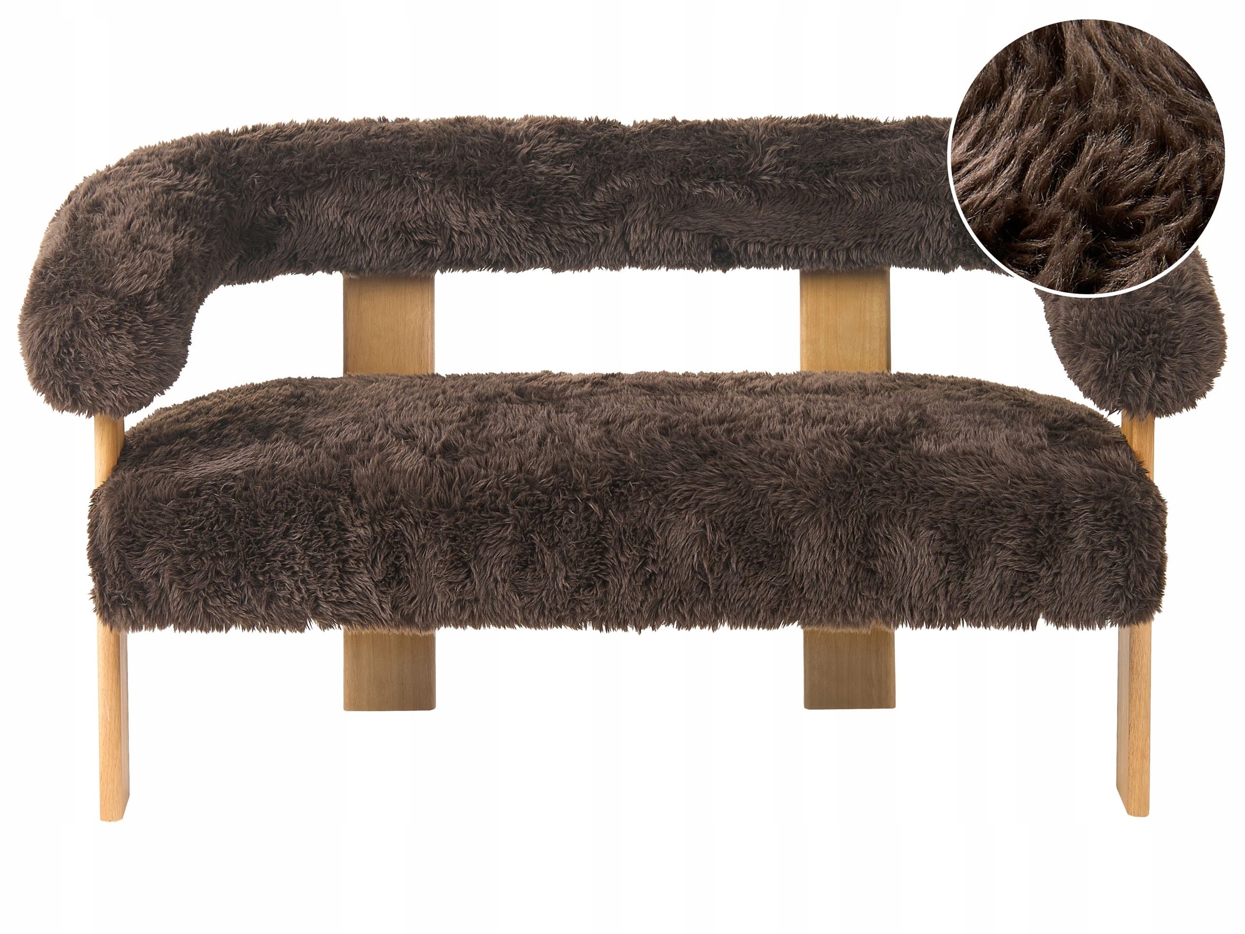 Sofa dwuosobowa sztuczne futro jasnobrązowe drewniane nogi ciemnobrązowa