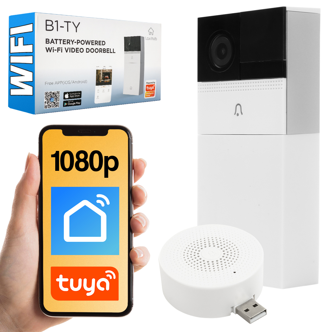 Zvonček na batérie Wifi kamera Tuya Laxihub B1-TY 6700 mAh 1080p