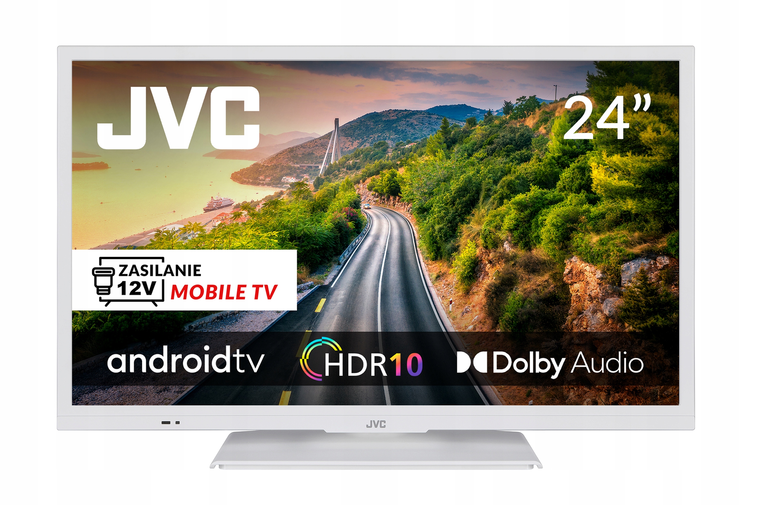 Jvc LT-24VAHM33W Biały telewizor 24" do campera 12V 230V Android Tv