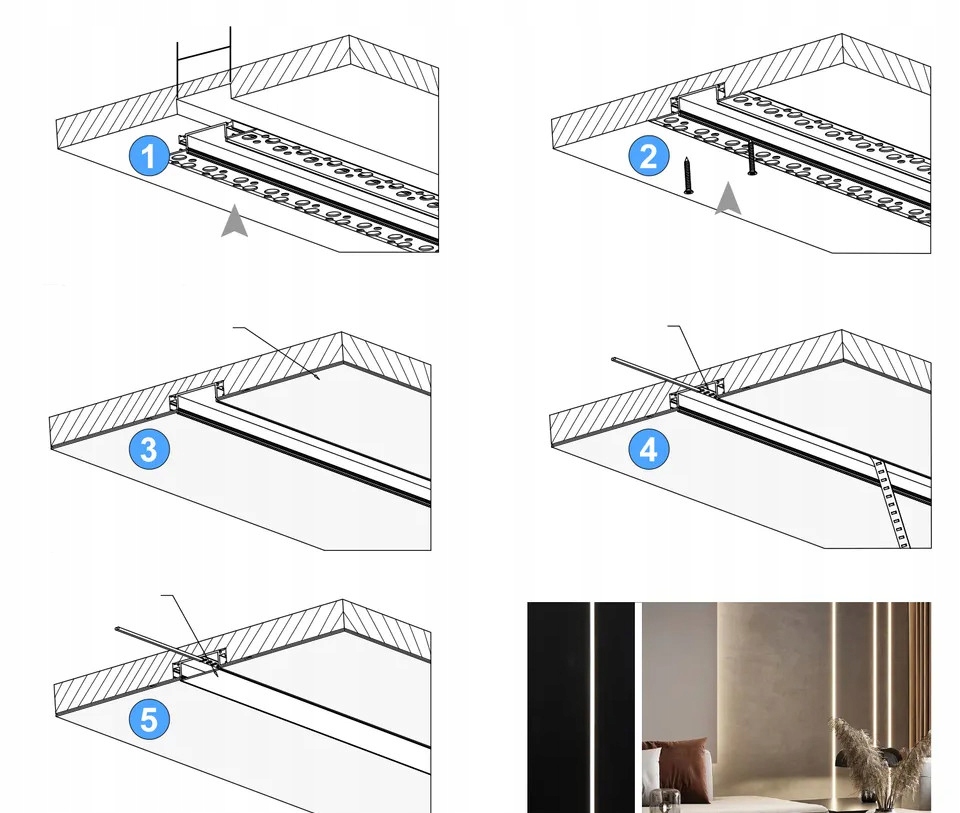 PROFIL Aluminiowy LED Anodowany Szeroki Płyt GK XL 1m + Klosz i Zaślepki Marka Berge