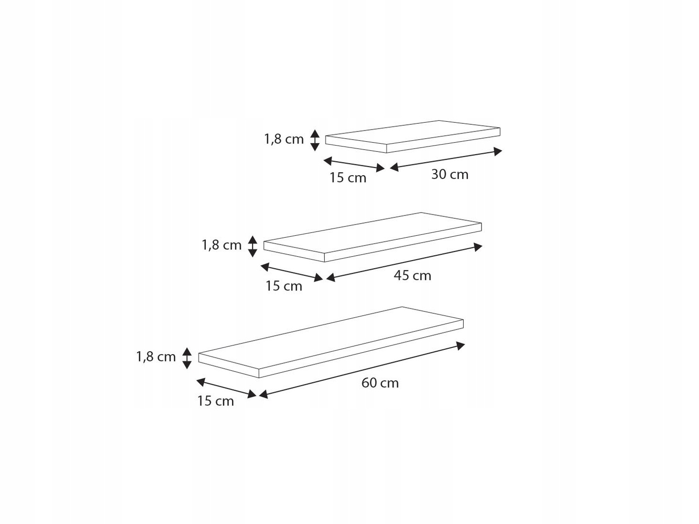 Półka ścienna samowisząca komplet 3 szt szara Zestaw półek LEWIT Kolekcja LEWIT