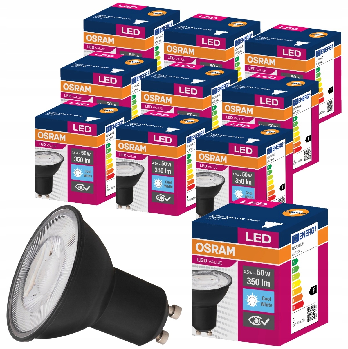 

10x Żarówka Led GU10 4,5W 50W 6500K Czarna Osram