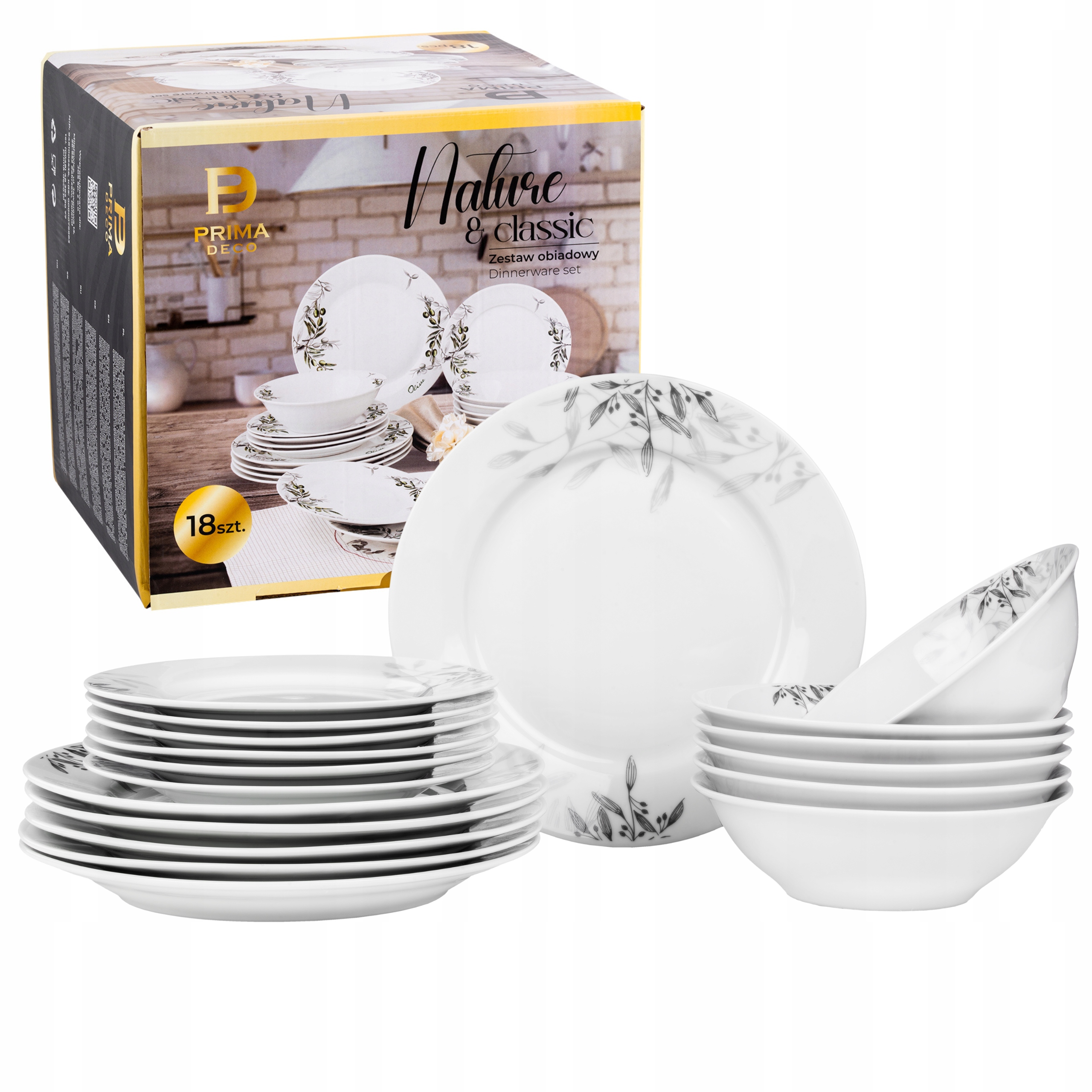 SERWIS KOMPLET OBIADOWY TALERZE BIAŁE ZASTAWA PORCELANOWA NA 6 OSÓB 18 EL